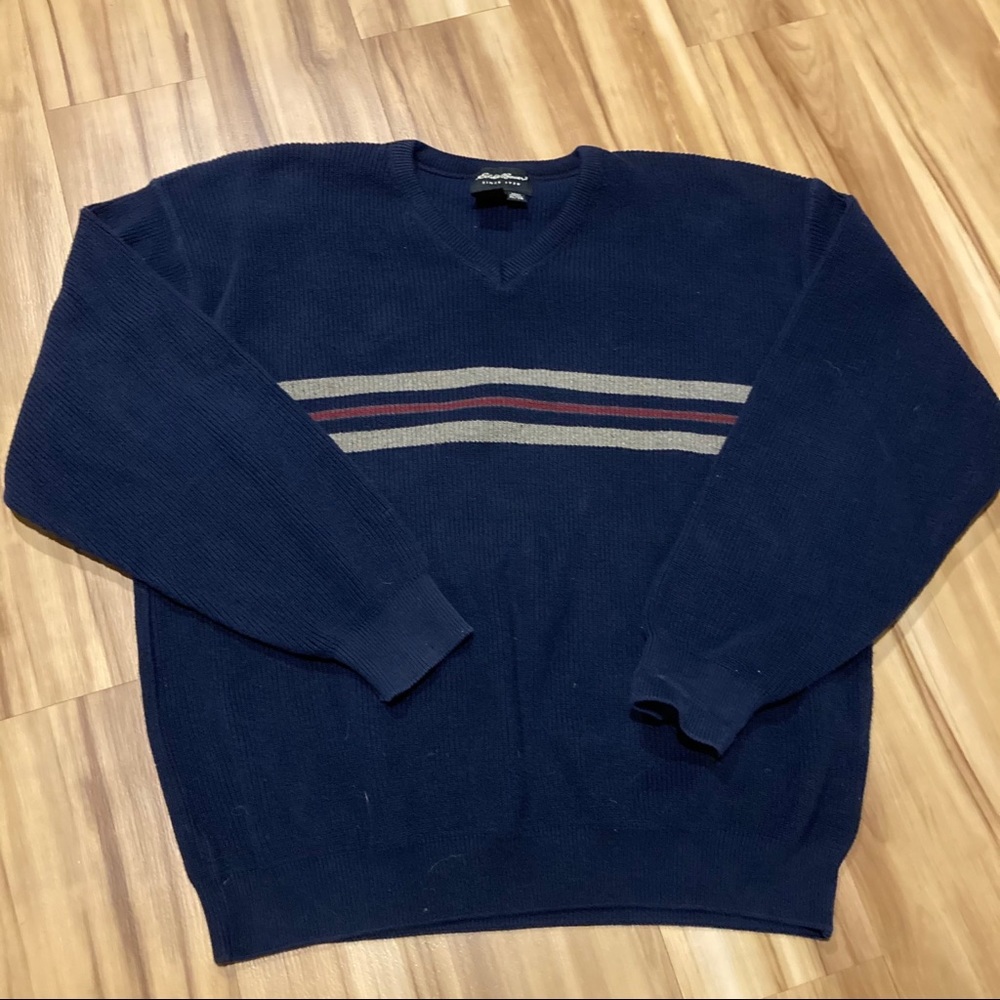 Eddie Bauer Navy V-Neck Knit Sweater